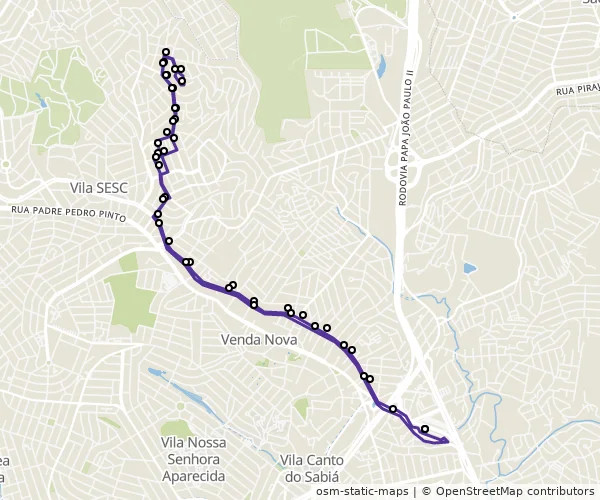 Mapa do itinerário da linha
