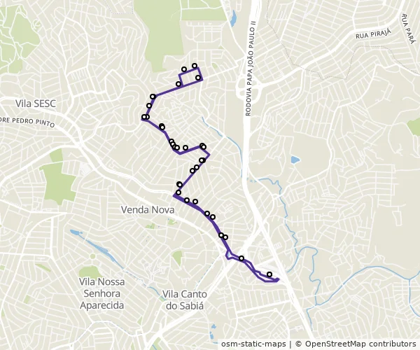 Mapa do itinerário da linha
