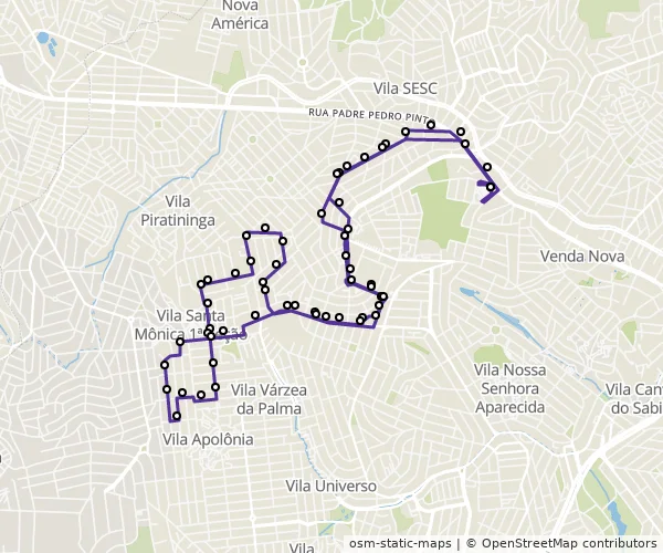 Mapa do itinerário da linha