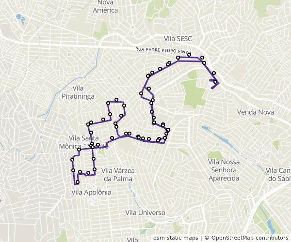 Mapa do itinerário da linha