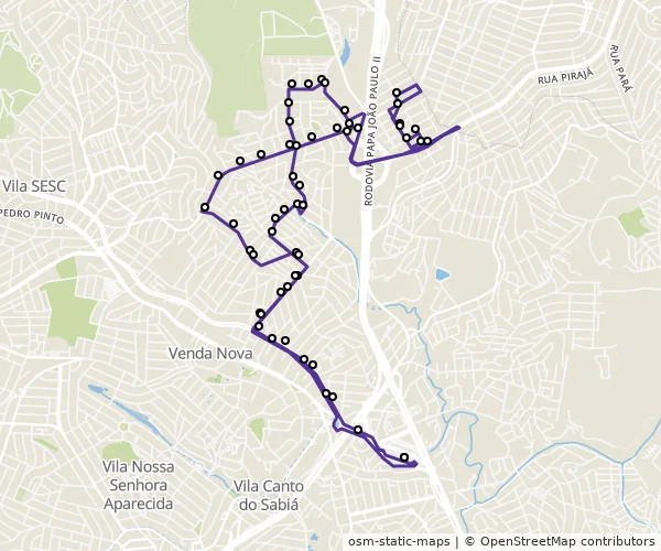 Mapa do itinerário da linha