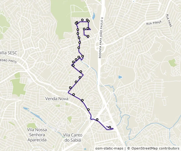 Mapa do itinerário da linha