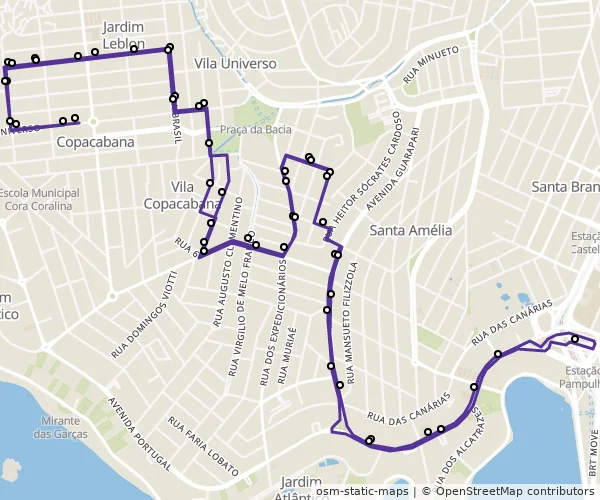 Mapa do itinerário da linha