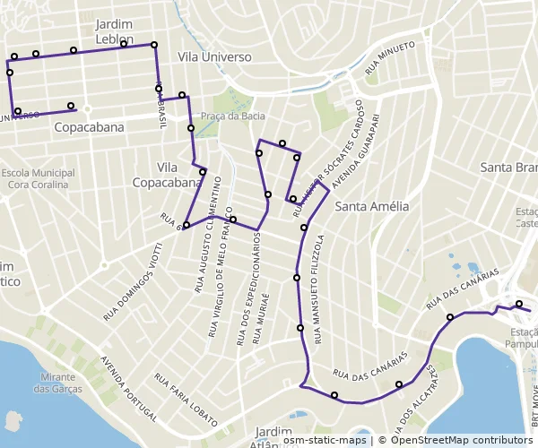Mapa do itinerário da linha