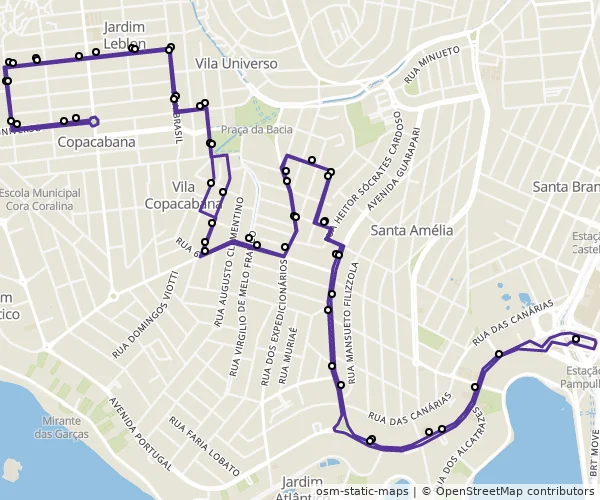 Mapa do itinerário da linha