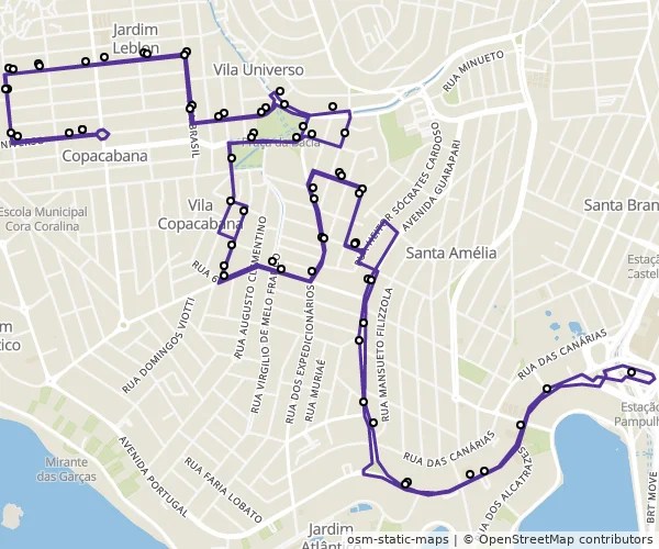 Mapa do itinerário da linha