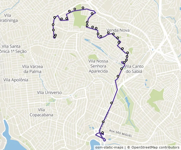 Mapa do itinerário da linha