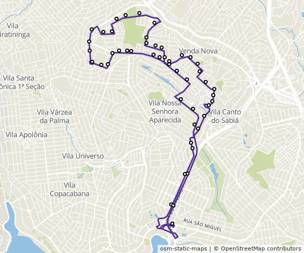 Mapa do itinerário da linha