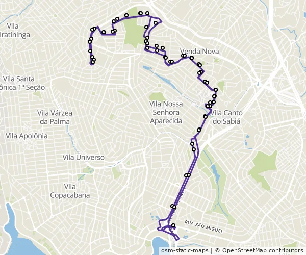 Mapa do itinerário da linha