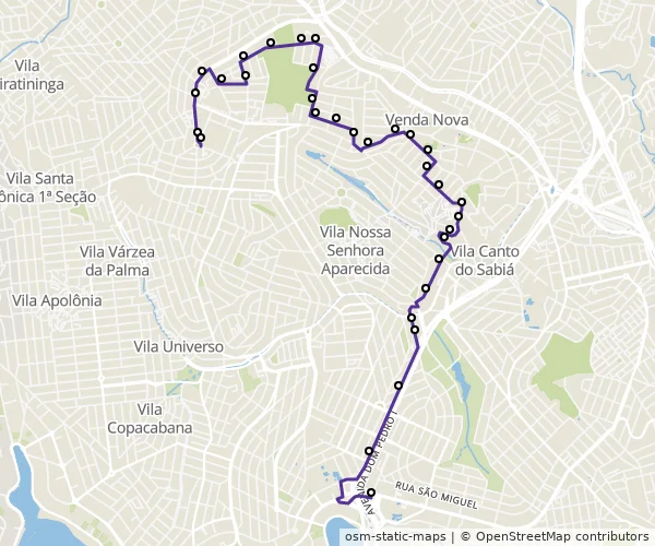 Mapa do itinerário da linha