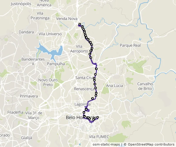 Mapa do itinerário da linha