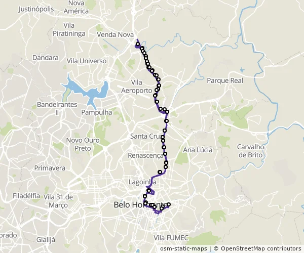 Mapa do itinerário da linha