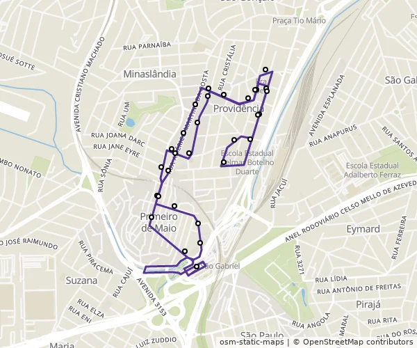 Mapa do itinerário da linha