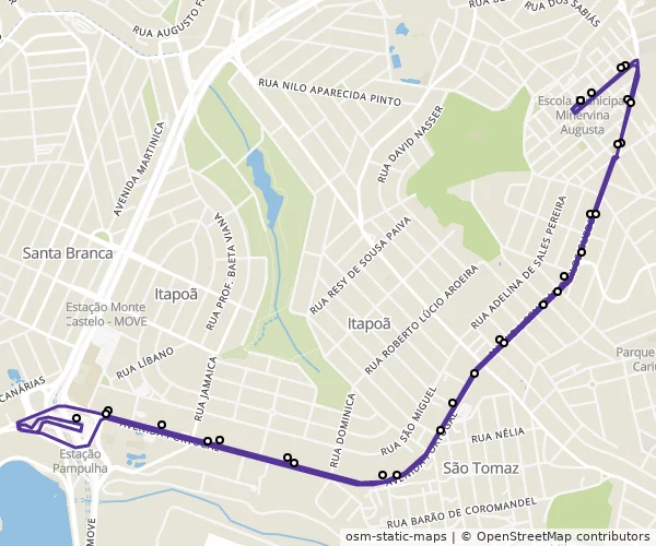 Mapa do itinerário da linha