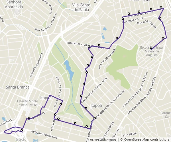 Mapa do itinerário da linha