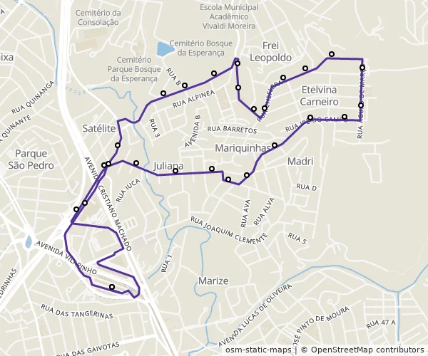 Mapa do itinerário da linha