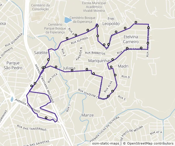 Mapa do itinerário da linha