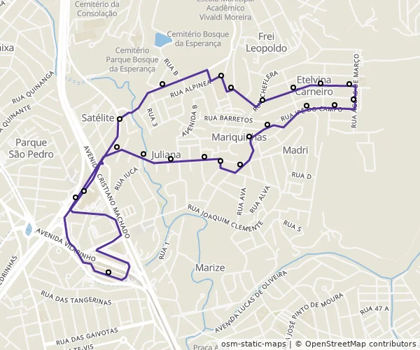Mapa do itinerário da linha