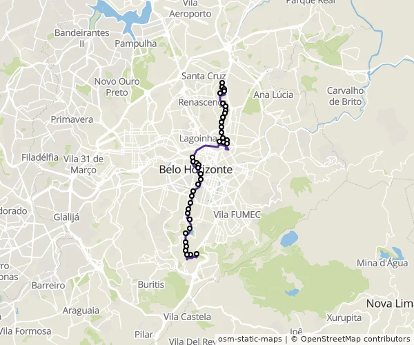Mapa do itinerário da linha