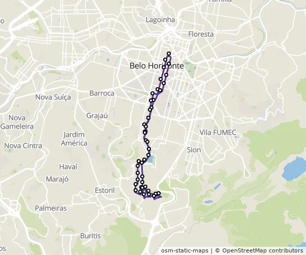 Mapa do itinerário da linha