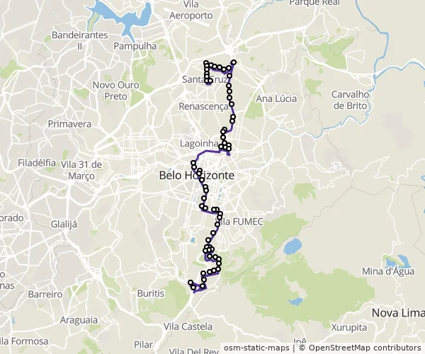 Mapa do itinerário da linha