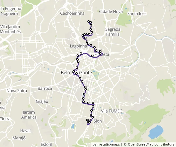 Mapa do itinerário da linha