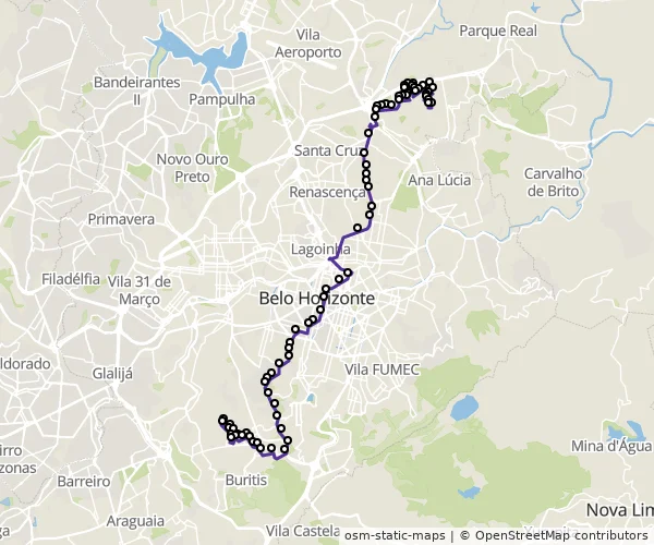 Mapa do itinerário da linha