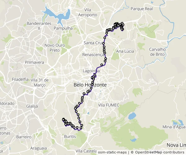 Mapa do itinerário da linha