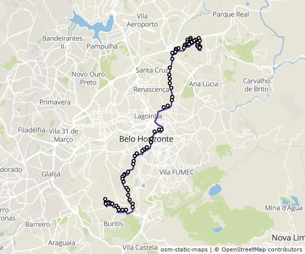 Mapa do itinerário da linha
