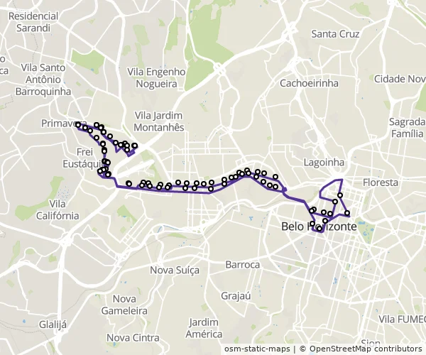 Mapa do itinerário da linha