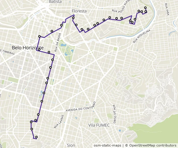 Mapa do itinerário da linha