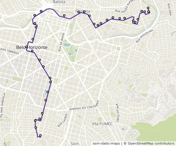Mapa do itinerário da linha