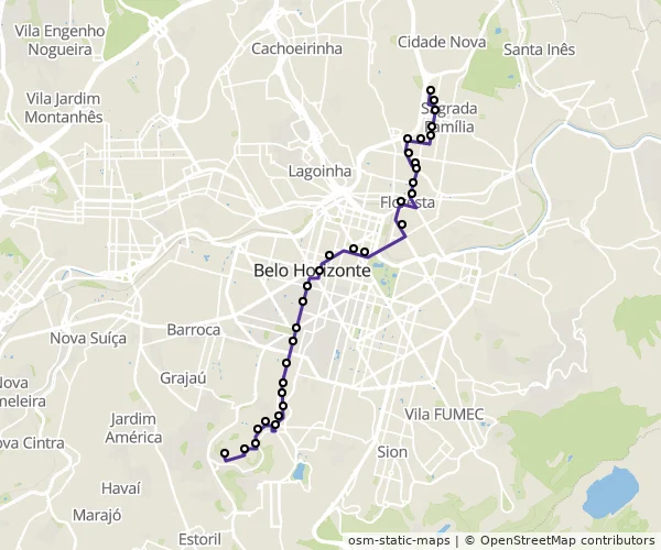 Mapa do itinerário da linha