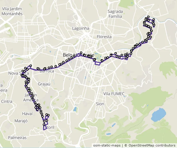 Mapa do itinerário da linha