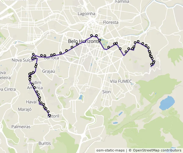 Mapa do itinerário da linha