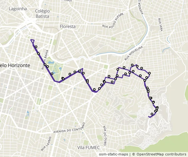 Mapa do itinerário da linha