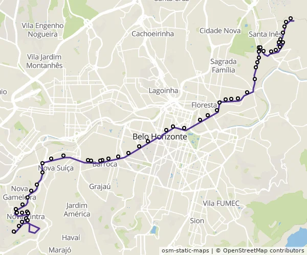 Mapa do itinerário da linha