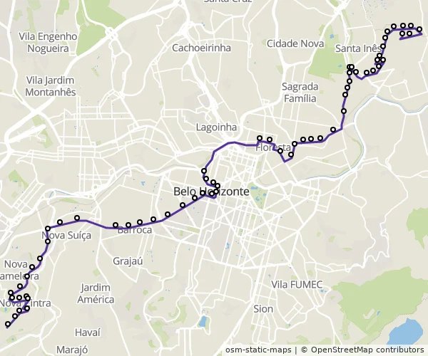 Mapa do itinerário da linha