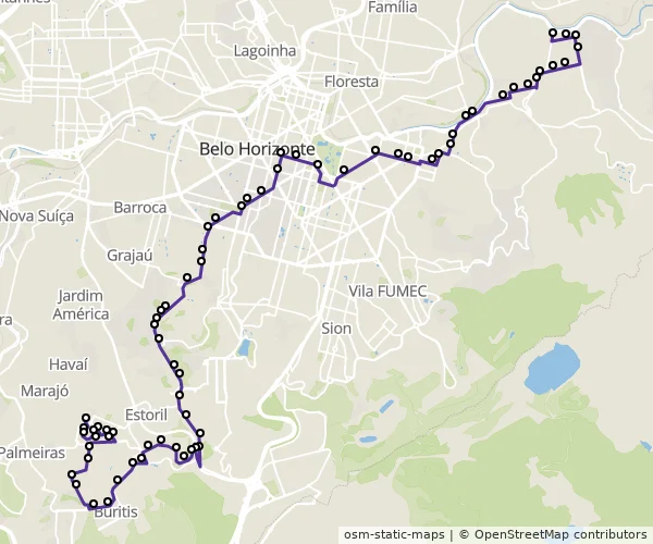 Mapa do itinerário da linha