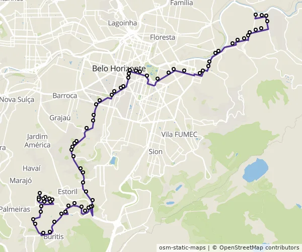 Mapa do itinerário da linha