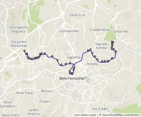 Mapa do itinerário da linha