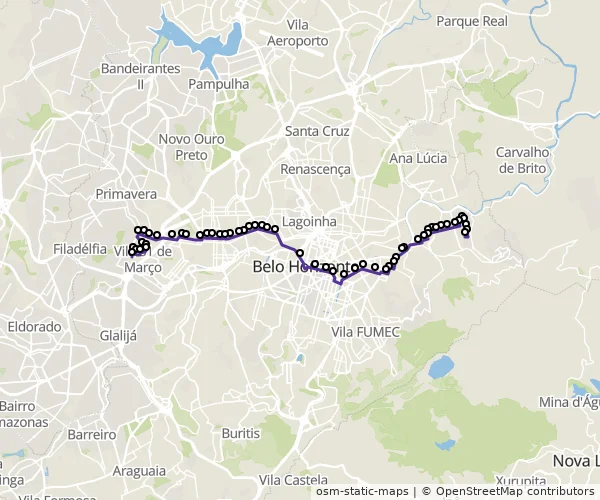 Mapa do itinerário da linha