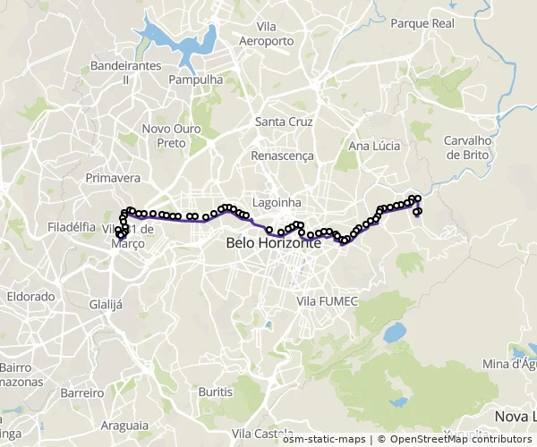 Mapa do itinerário da linha