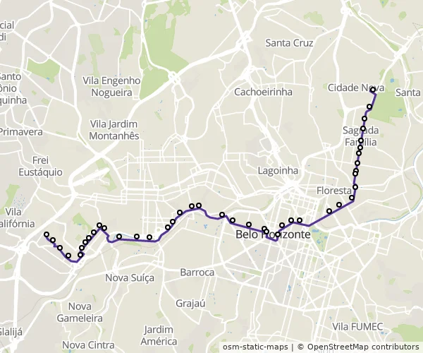 Mapa do itinerário da linha