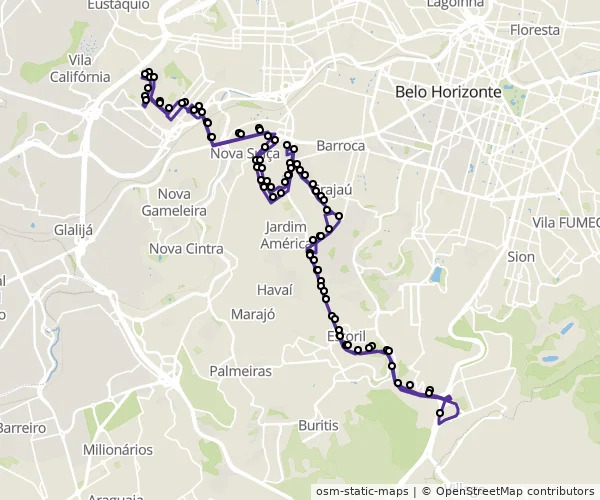 Mapa do itinerário da linha