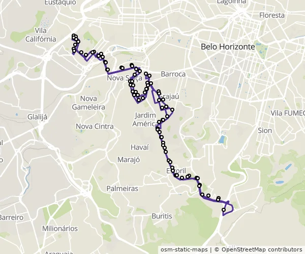 Mapa do itinerário da linha