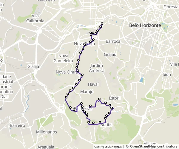 Mapa do itinerário da linha