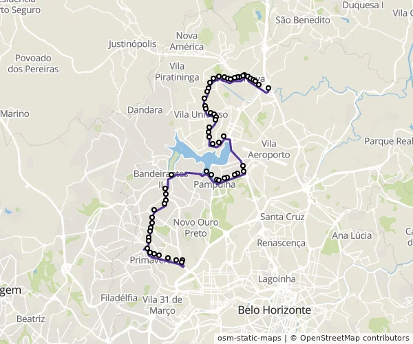 Mapa do itinerário da linha