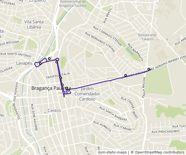Mapa do itinerário da linha