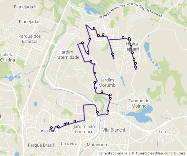 Mapa do itinerário da linha